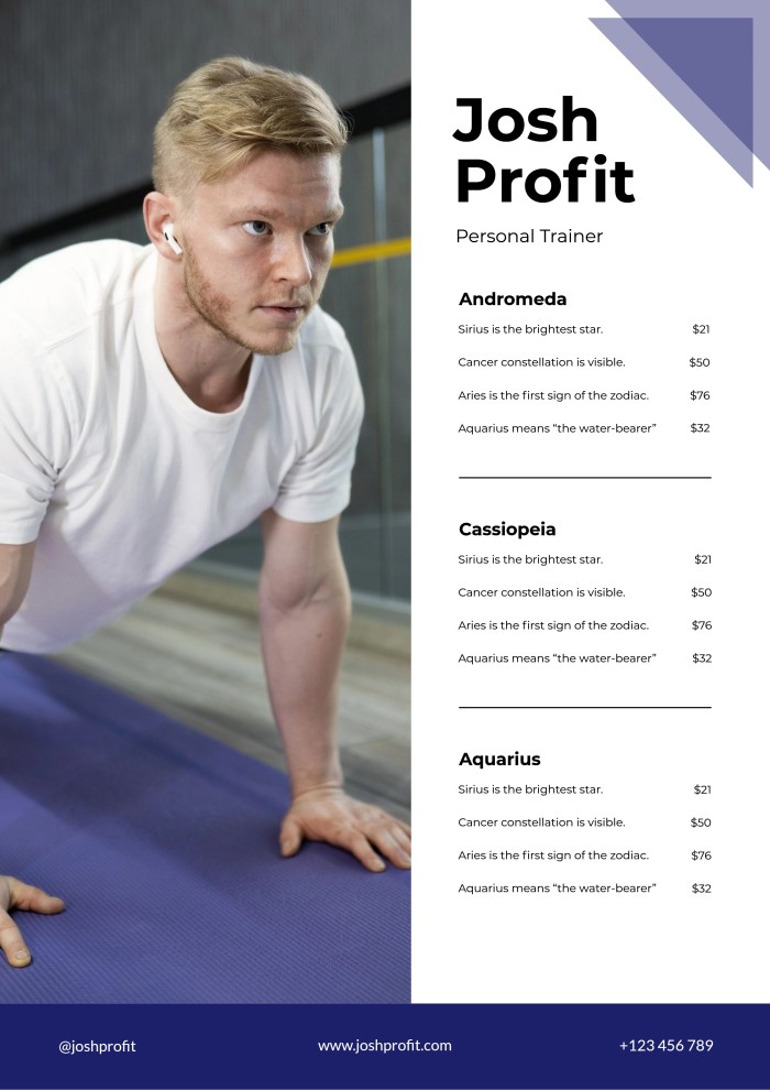 Personal Trainer Price List templates to desing online