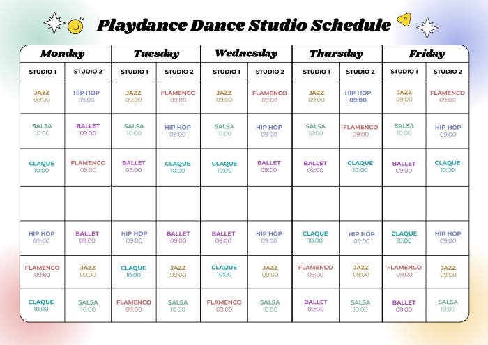 Free Cool Playdance Dance Studio Schedule Template