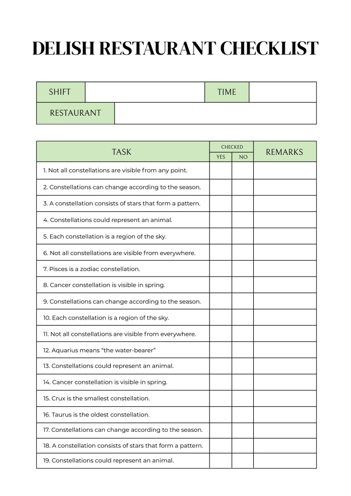 Free Restaurant Checklist Templates To Design Wepik