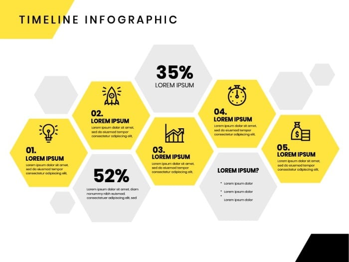 Flat Yellow Honeycomb Timeline infographic template