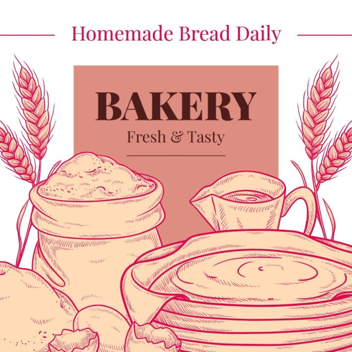 Hand-drawn Fresh Baked Homemade Bakery Instagram Post template