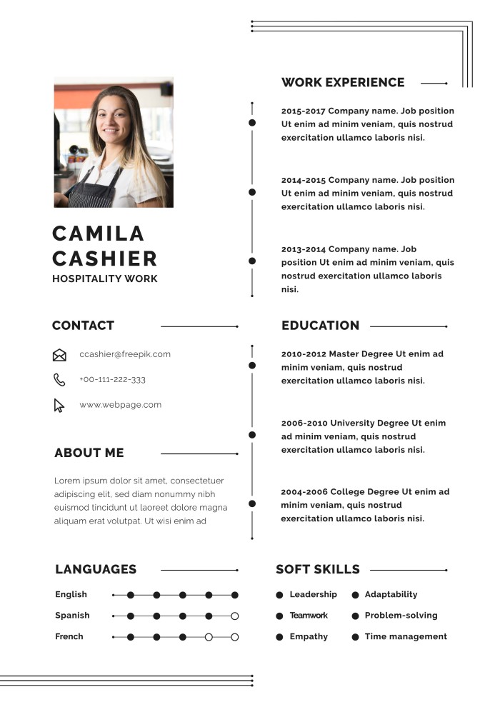 Free Minimalist Ornamental Cafe Worker Resume Template
