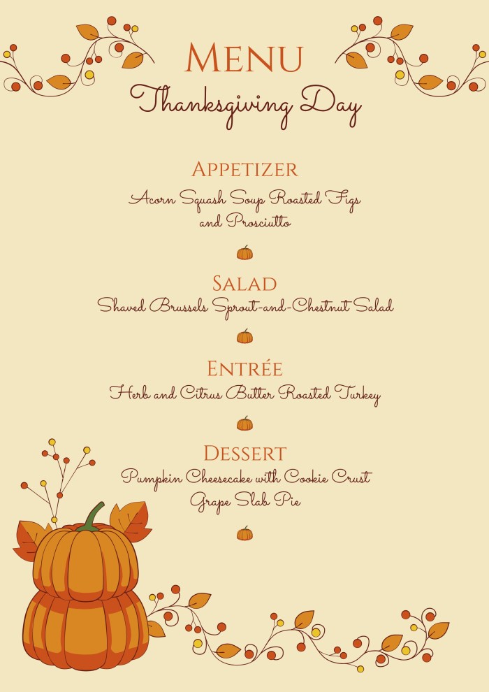 Printable Thanksgiving Menus