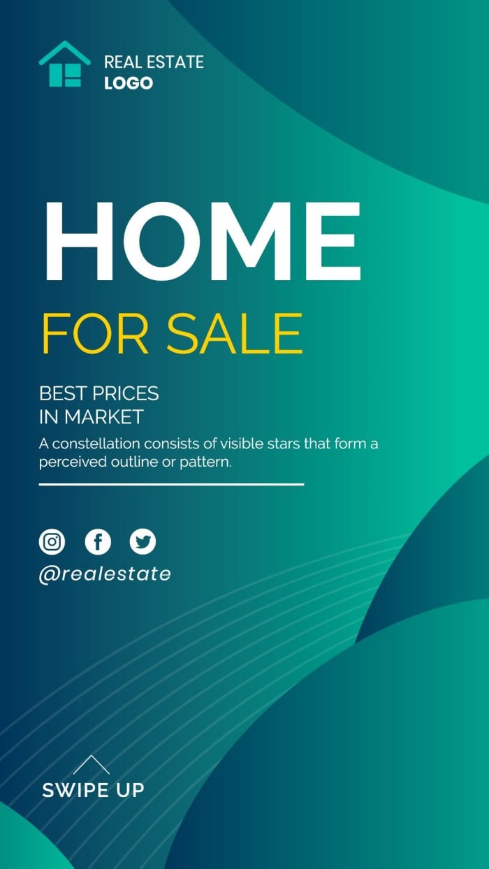 Abstract Gradient Green Home for Sale Instagram Story template