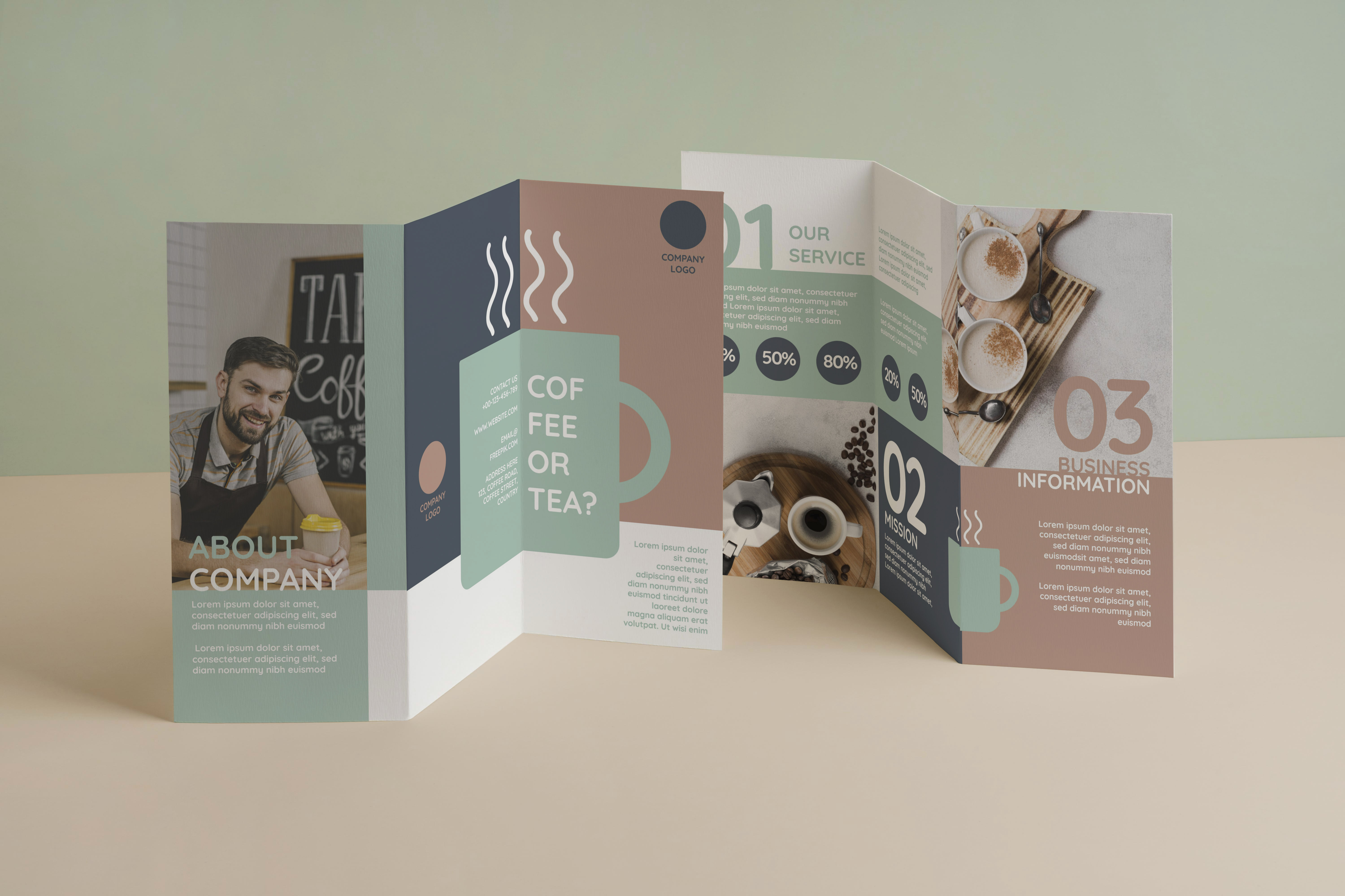 Free Minimalist Blue Coffee Shop Brochure Template