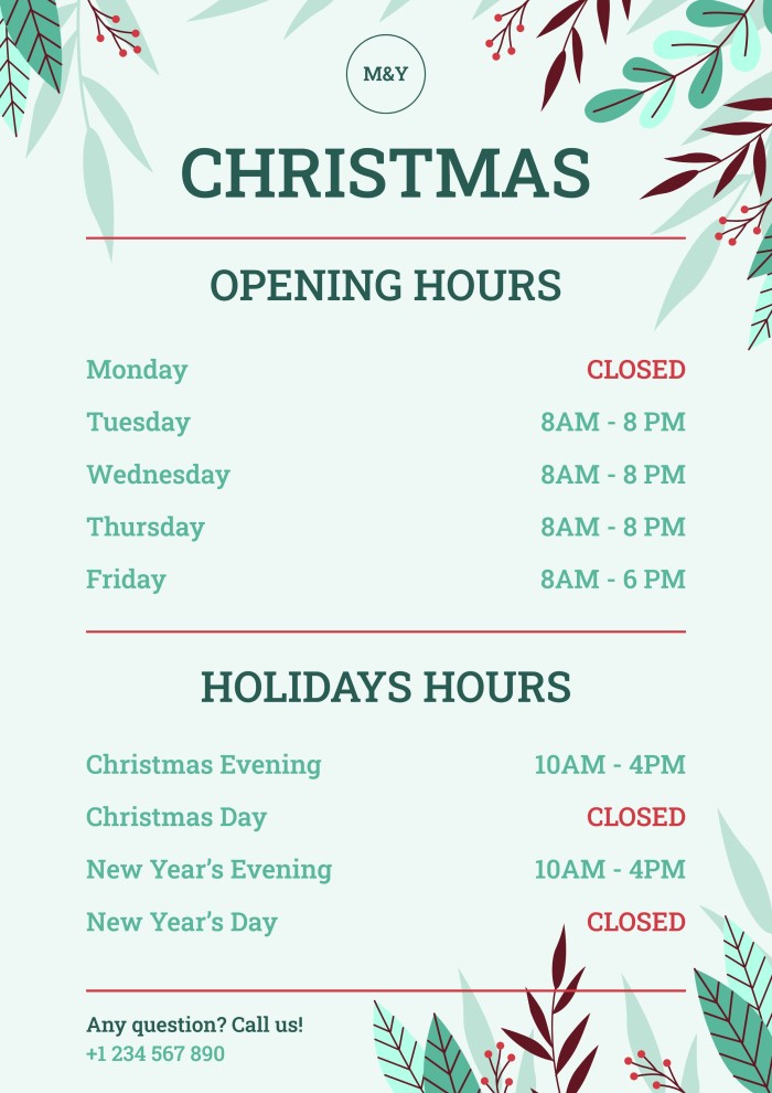 Free Hand-drawn Winter Holidays Hours Sign template Free Hand-drawn Winter Holidays Hours Sign template