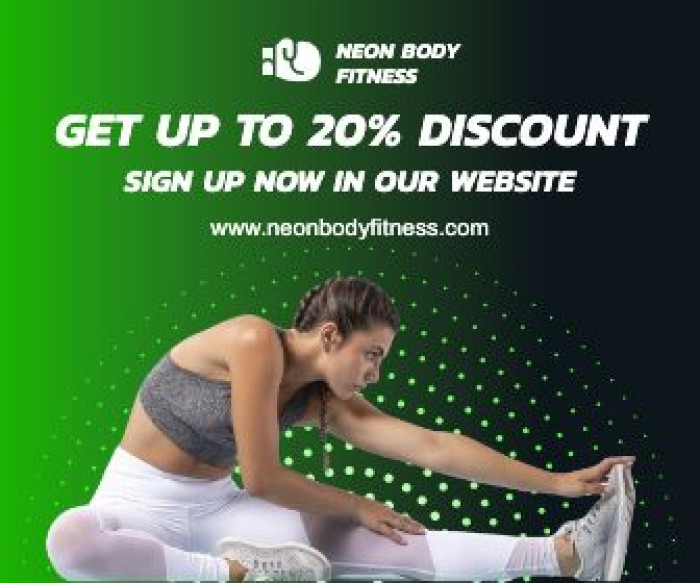 Gradient Neon Body Fitness Gym Discount Banner template