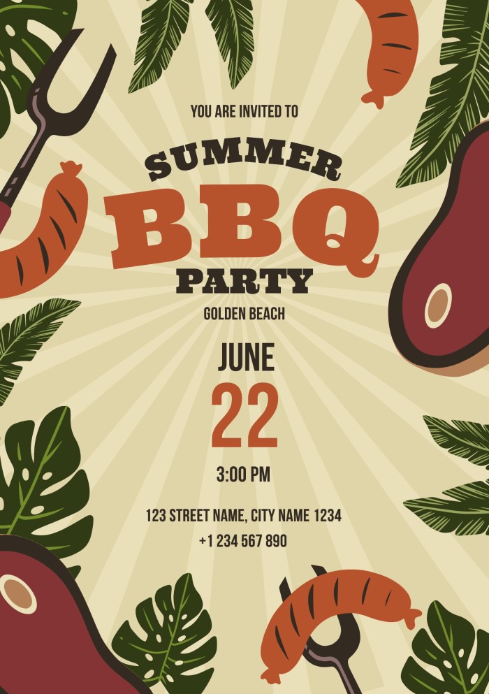 Hand-drawn Summer BBQ Party Beach Bar Invitation template