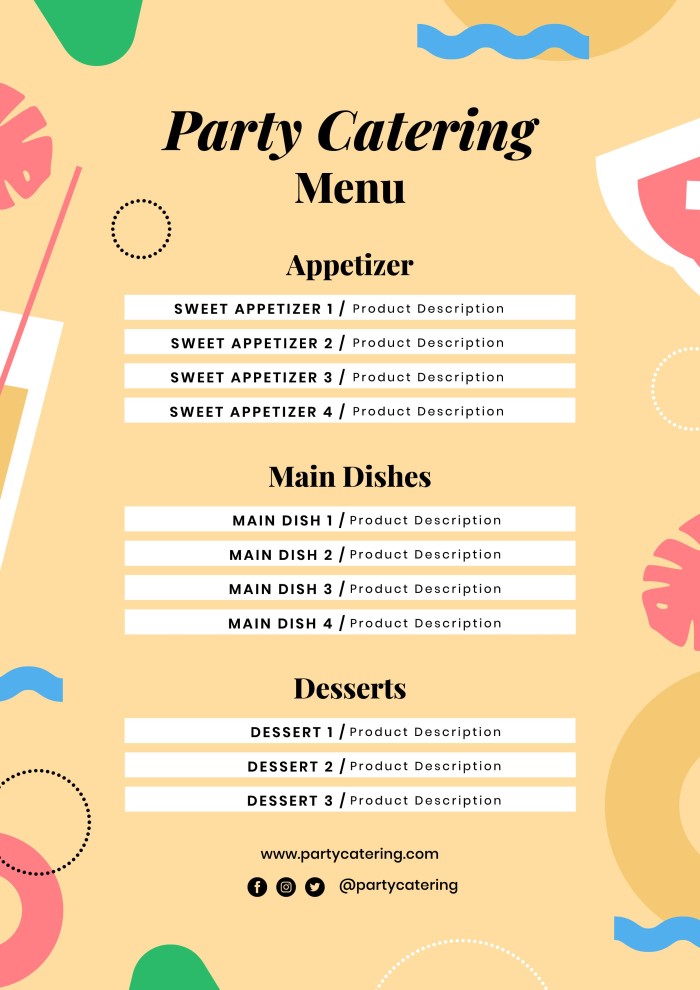 Free Colorful Party Catering Menu Template Free Colorful Party Catering Menu Template