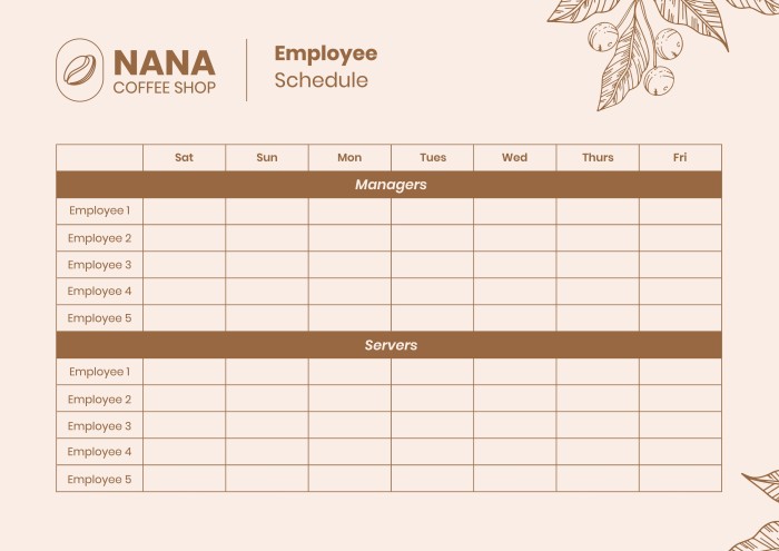 Free Simple Nana Coffee Shop Employee Schedule Template