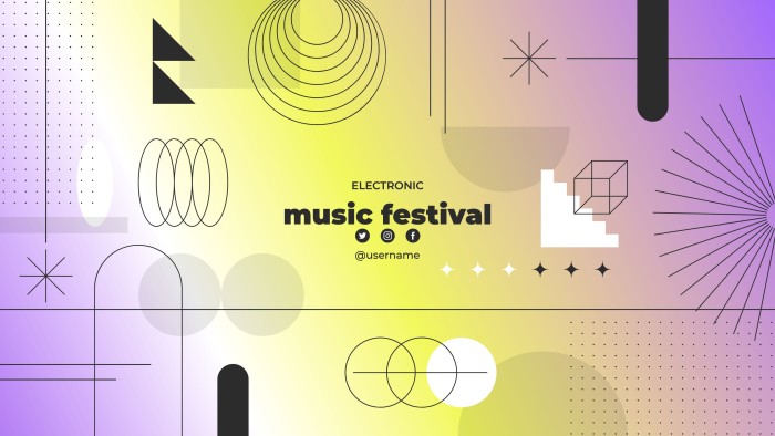 Banner de YouTube para festival de música electrónica moderno con degradado template