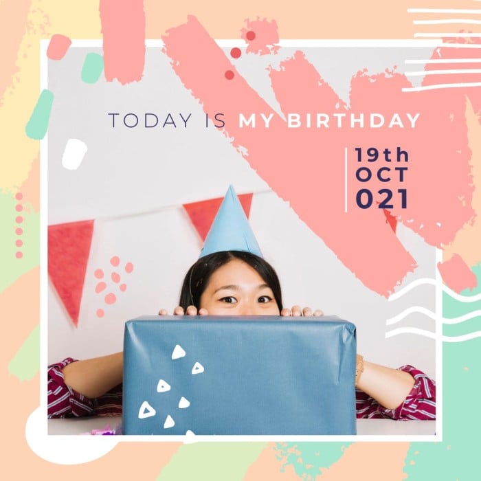 Publicación de Instagram de cumpleaños con trazos en tonos pastel template