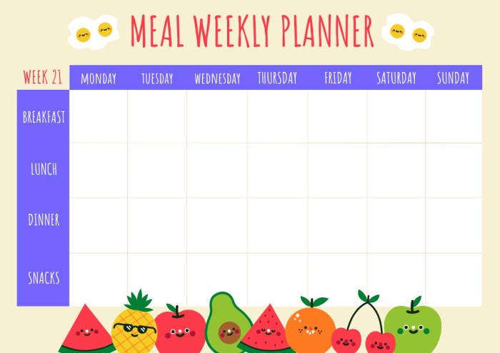 Free Colorful Child-like Weekly Meal Food Planner template