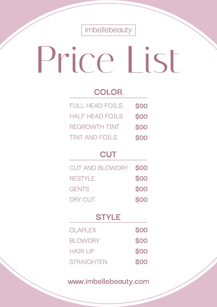 Free Beauty Salon Price List Templates Wepik