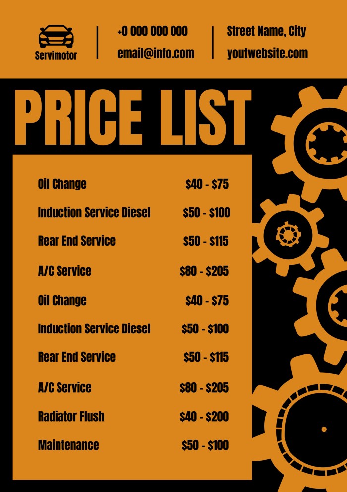 Free Simple Servimotor Mechanic Price List Template Free Simple Servimotor Mechanic Price List Template