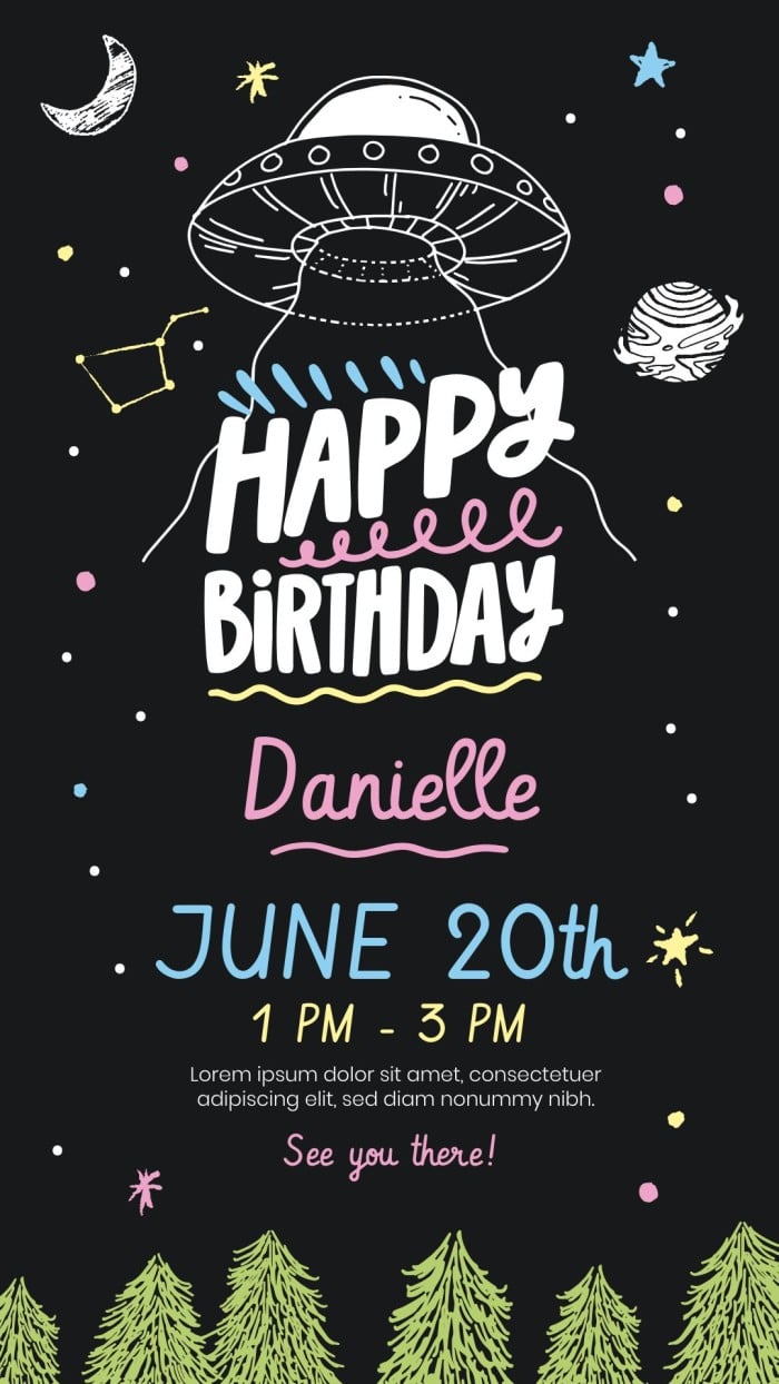 Hand-drawn Galaxy Happy Birthday Instagram Story template