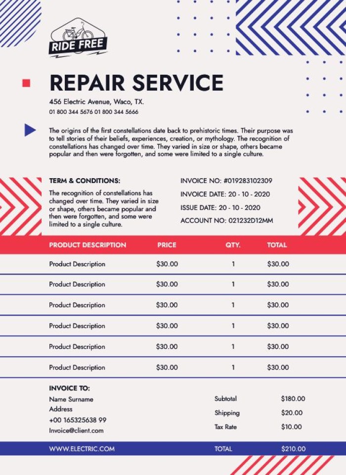 Personalize this abstract duotone ride free bike mechanic invoice