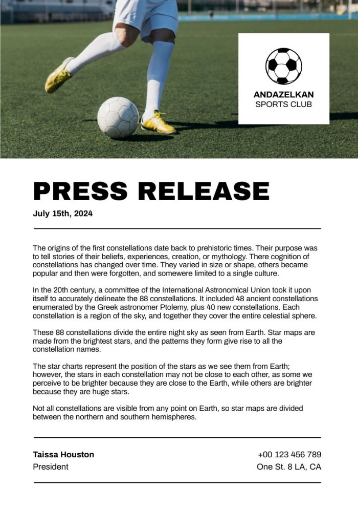Design This Professional Sports Press Release Template In Minutes