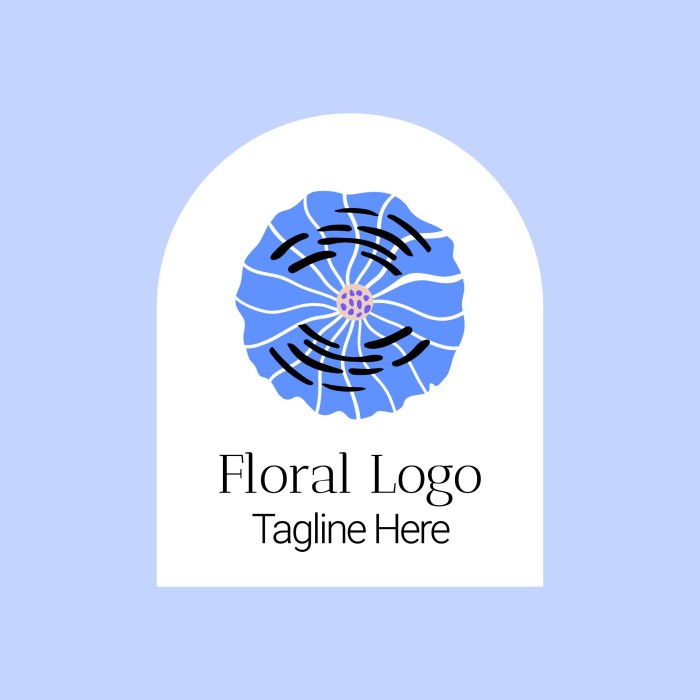 Logo floral azul dibujado a mano template