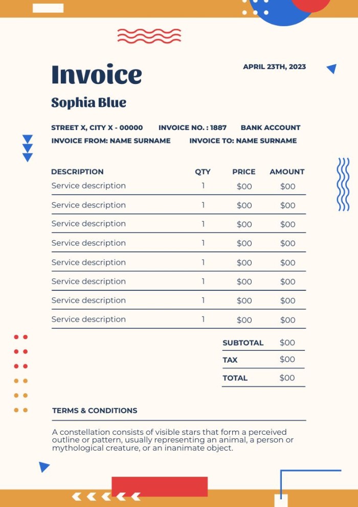 Abstract Colorful Sarah Davis Plastic Artist Invoice template