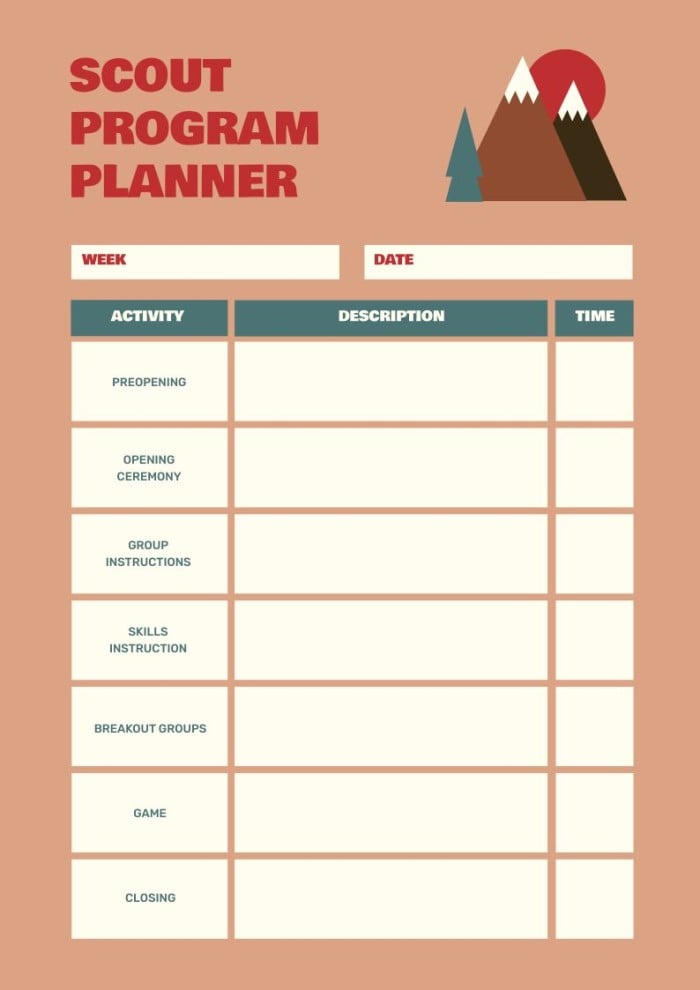 Simple Scout Program Planner template