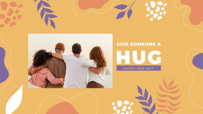 Banner de YouTube naranja con diseño abstracto dibujado a mano "Give a Hug" template