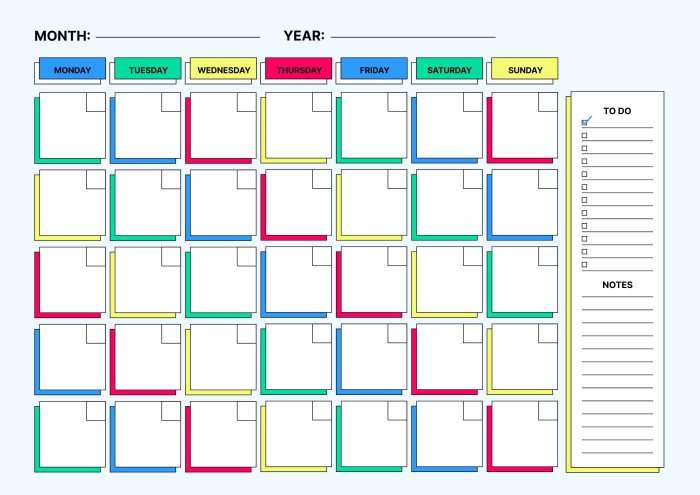 Personalize and download this Colorful Linear Monthly Blank Calendar template Personalize and download this Colorful Linear Monthly Blank Calendar template