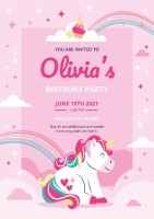 Hand-drawn Pink Unicorn Olivia Invitation Template