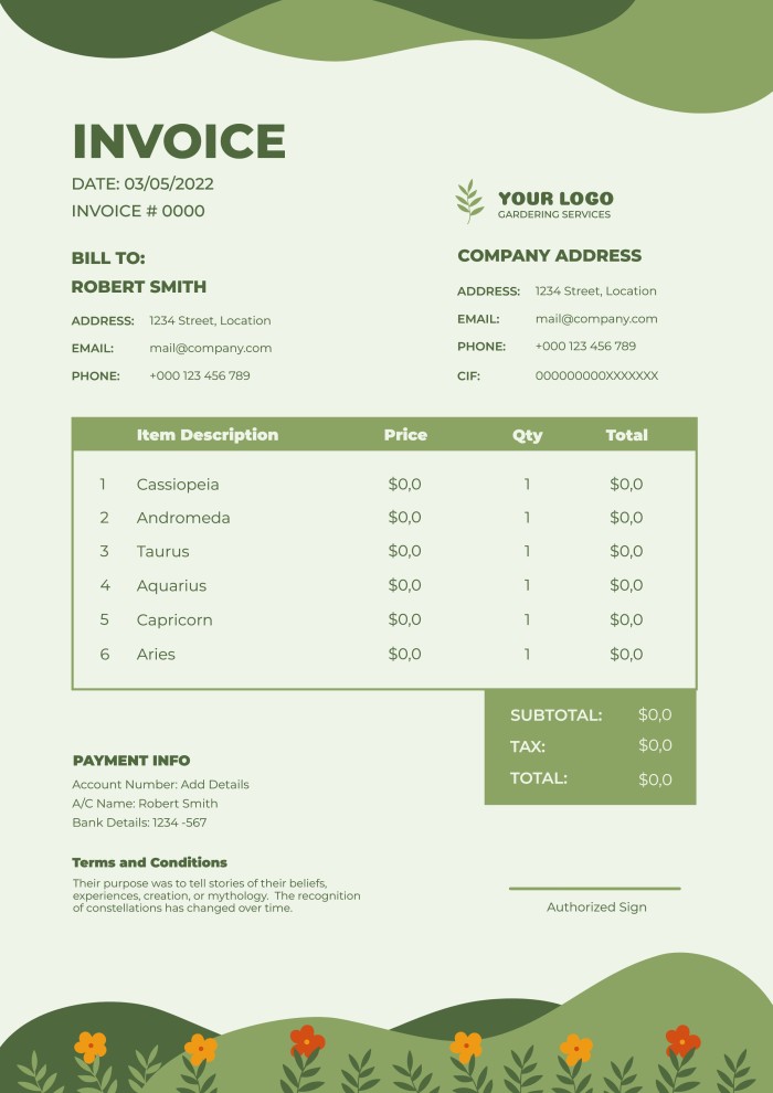 Edit This Floral Hand drawn Gardening Services Landscaping Invoice 