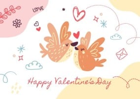 Cute Cream Birds Doodle Valentine's Day Card Template