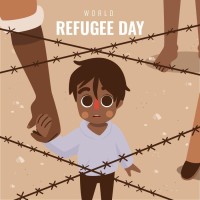 Cute Hand Drawn Refugee Kids Instagram Post Template