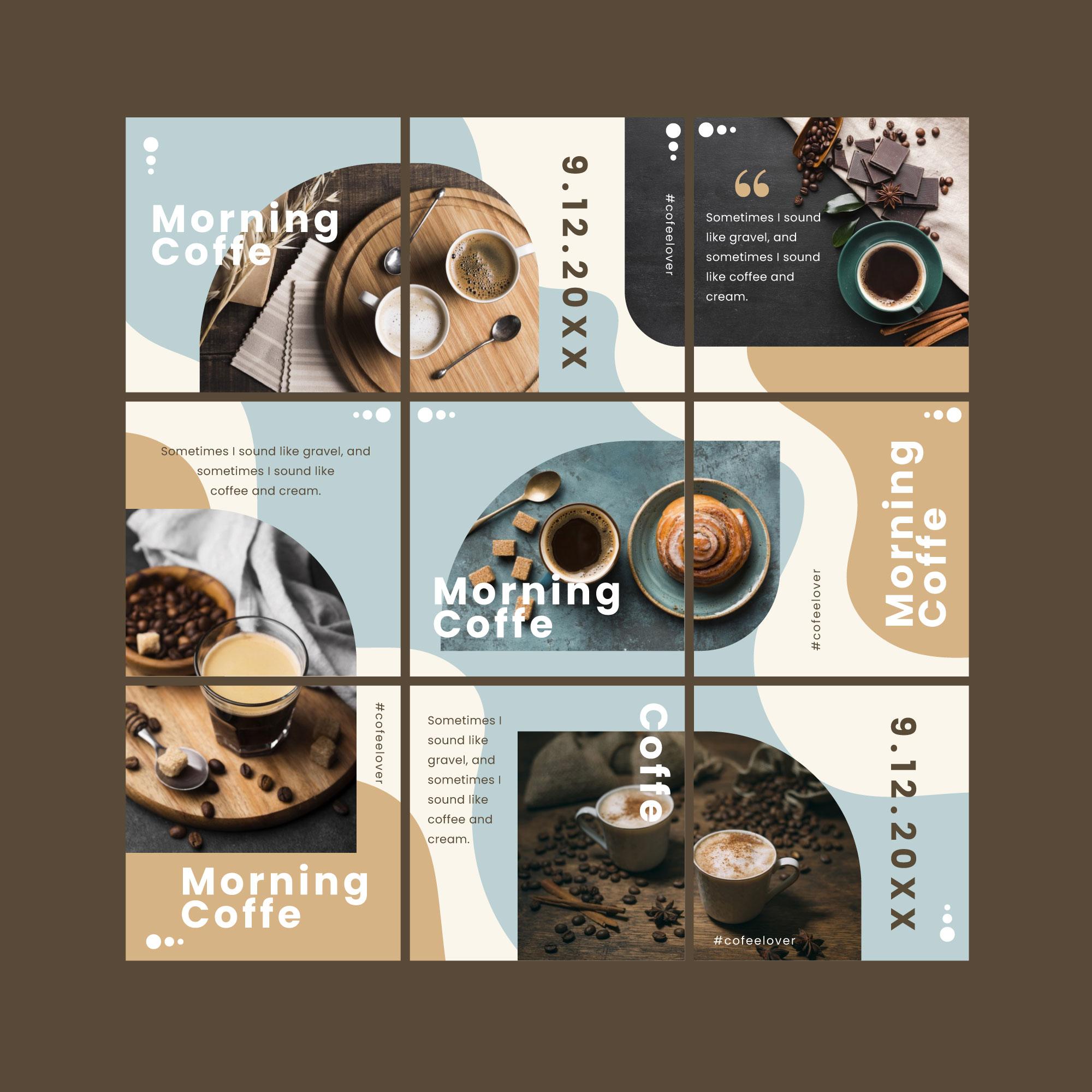 Abstract Waves Coffee Grid Instagram Post template