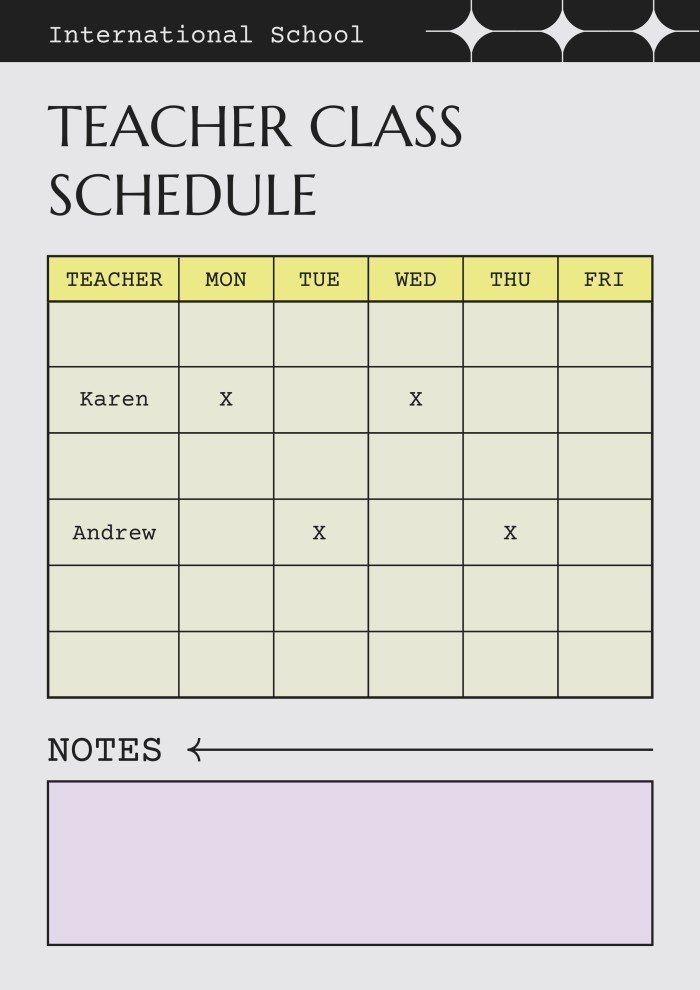 Customize This Linear Grid Teacher Schedule Template Online