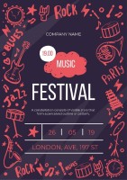 Cartel para concierto de música en Londres con garabatos bicolor Plantilla