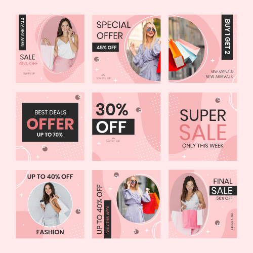 Publicación de Instagram para oferta especial abstracta y en cuadrícula rosa template