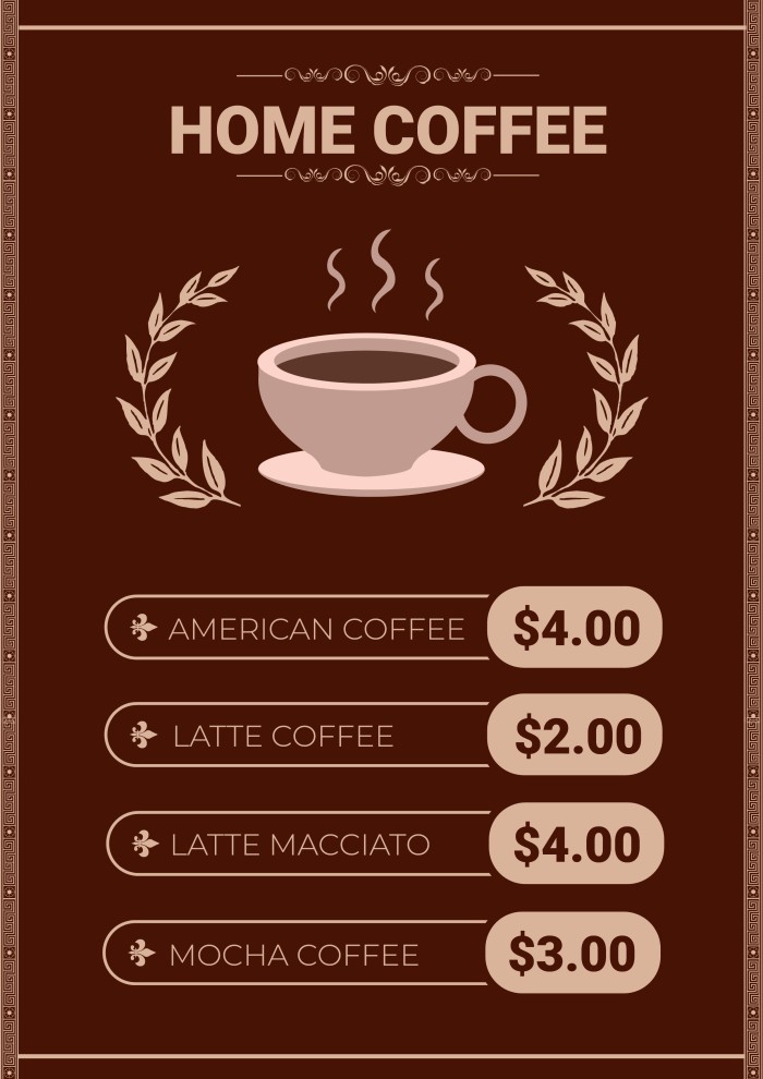 Hand-drawn Brown Home Coffee Shop Menu template