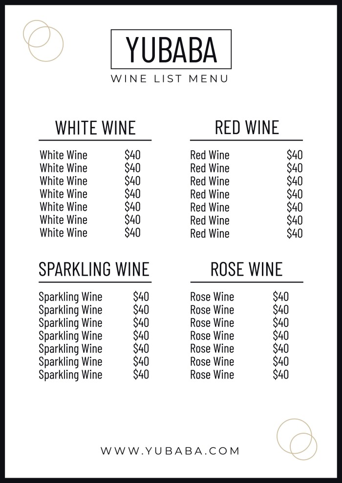 Geometric Yubaba Wine List Menu template