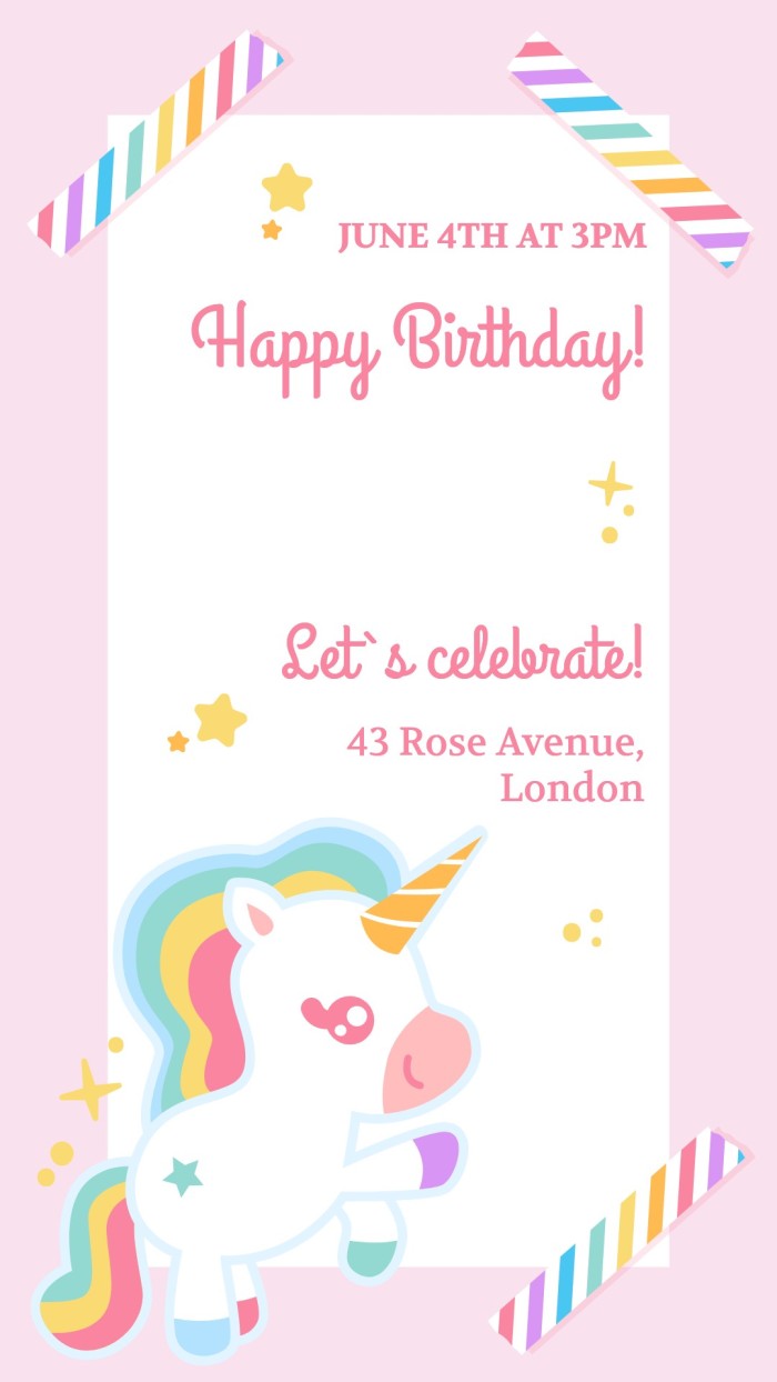 Historia de Instagram Cumpleaños de Islah con un unicornio bonito template