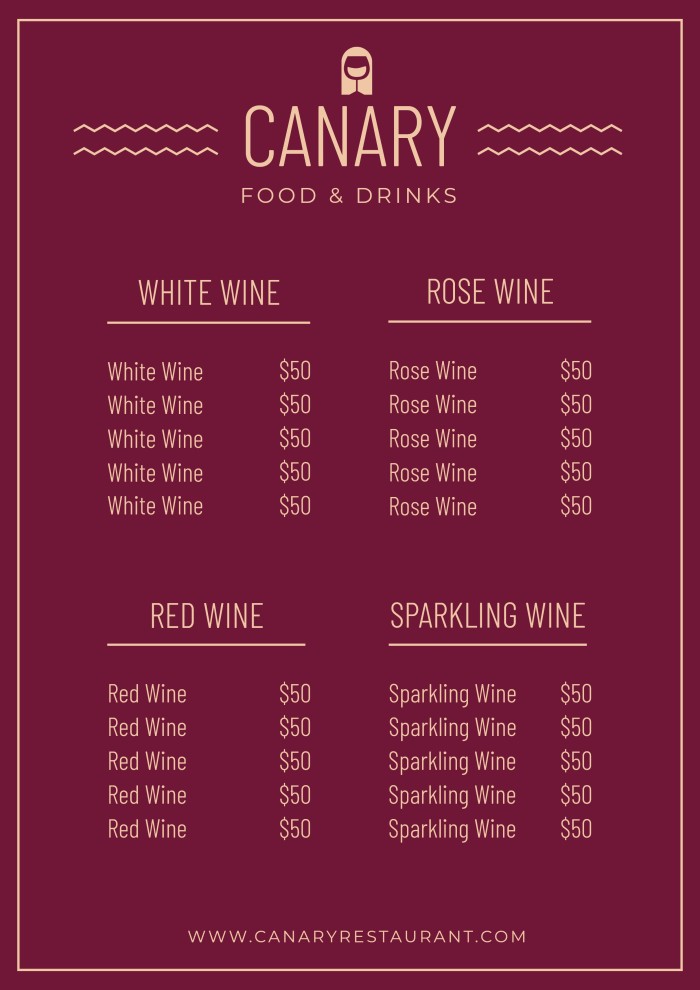 Carta de vinos Canary geométrica template